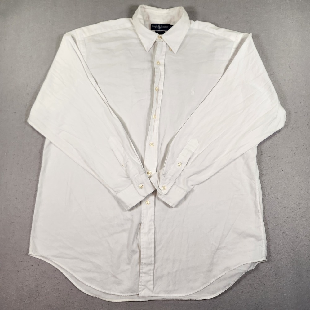 Polo Ralph Lauren Mens Size 17-35 Yarmouth Cotton Button Up Shirt White Vintage